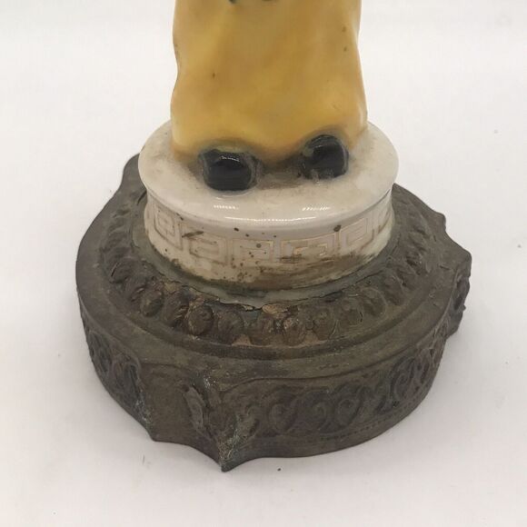 Antique Asian Chinese 10 Inch Porcelain Man Figurine with  Antique Asian Chinese 10 Inch Porcelain Man Figurine with Brass Base Table Lamp